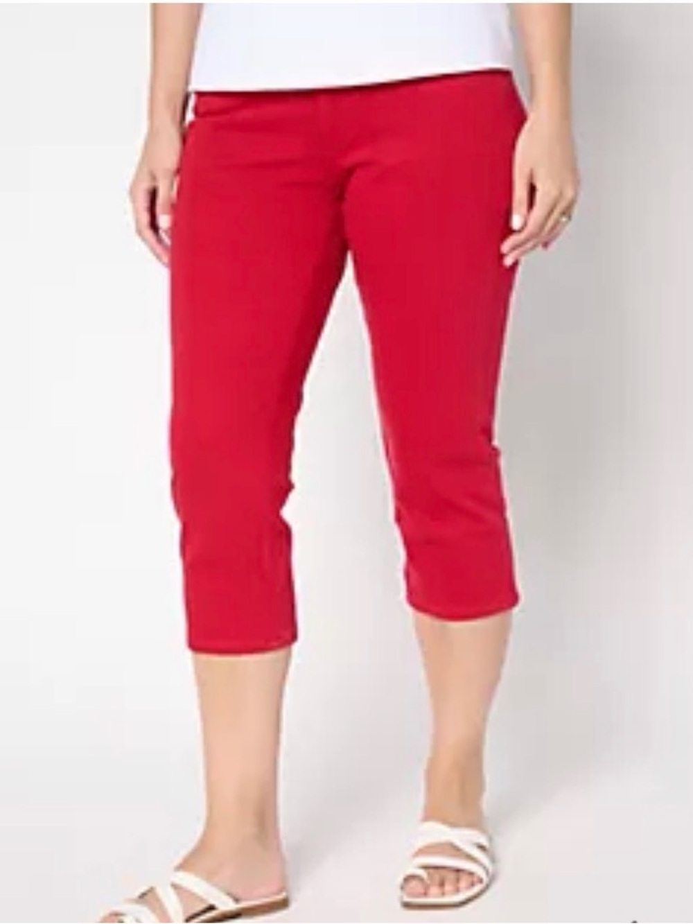 NEW Belle by Kim Gravel Flexibelle Americana Red Capri Jeans 28W